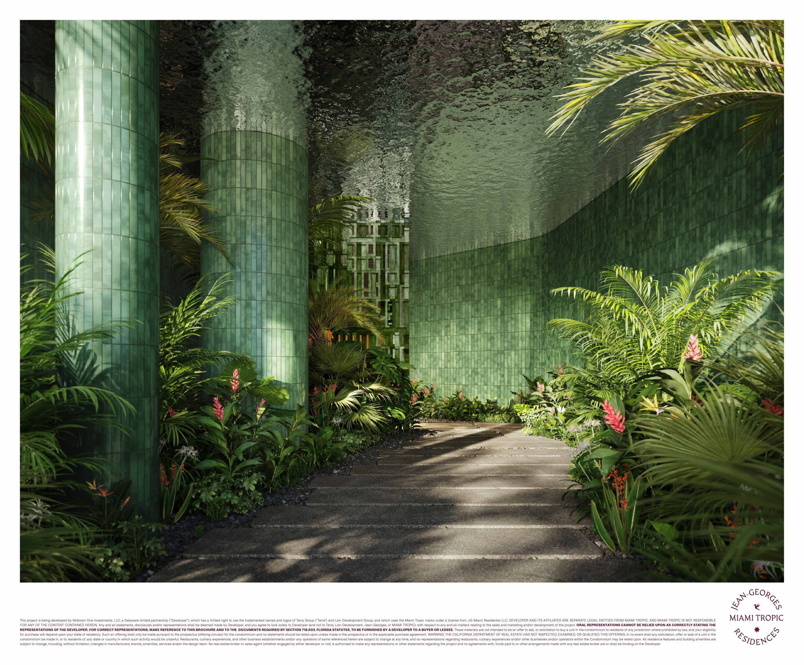Lobby y entrada principal (Nivel 2) de Miami Tropic Residences, diseño Yabu Pushelberg
