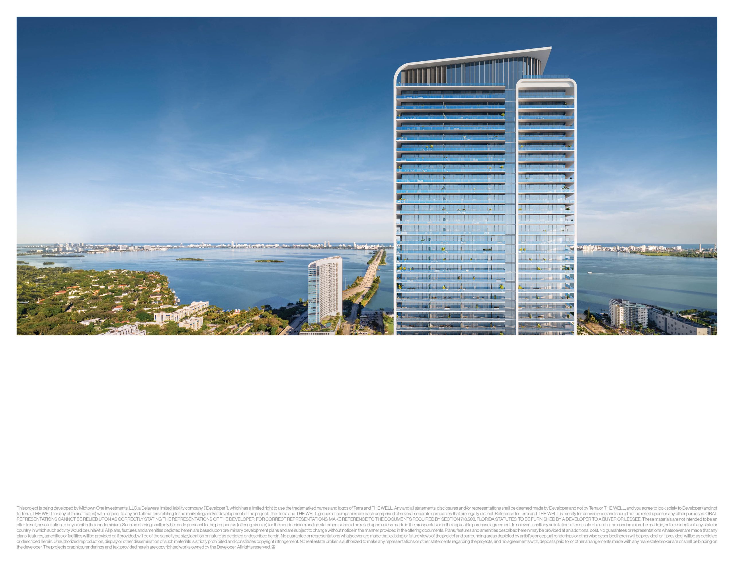 Fachada de Jean-Georges Miami Tropic Residences, torre de 49 pisos en el Design District de Miami