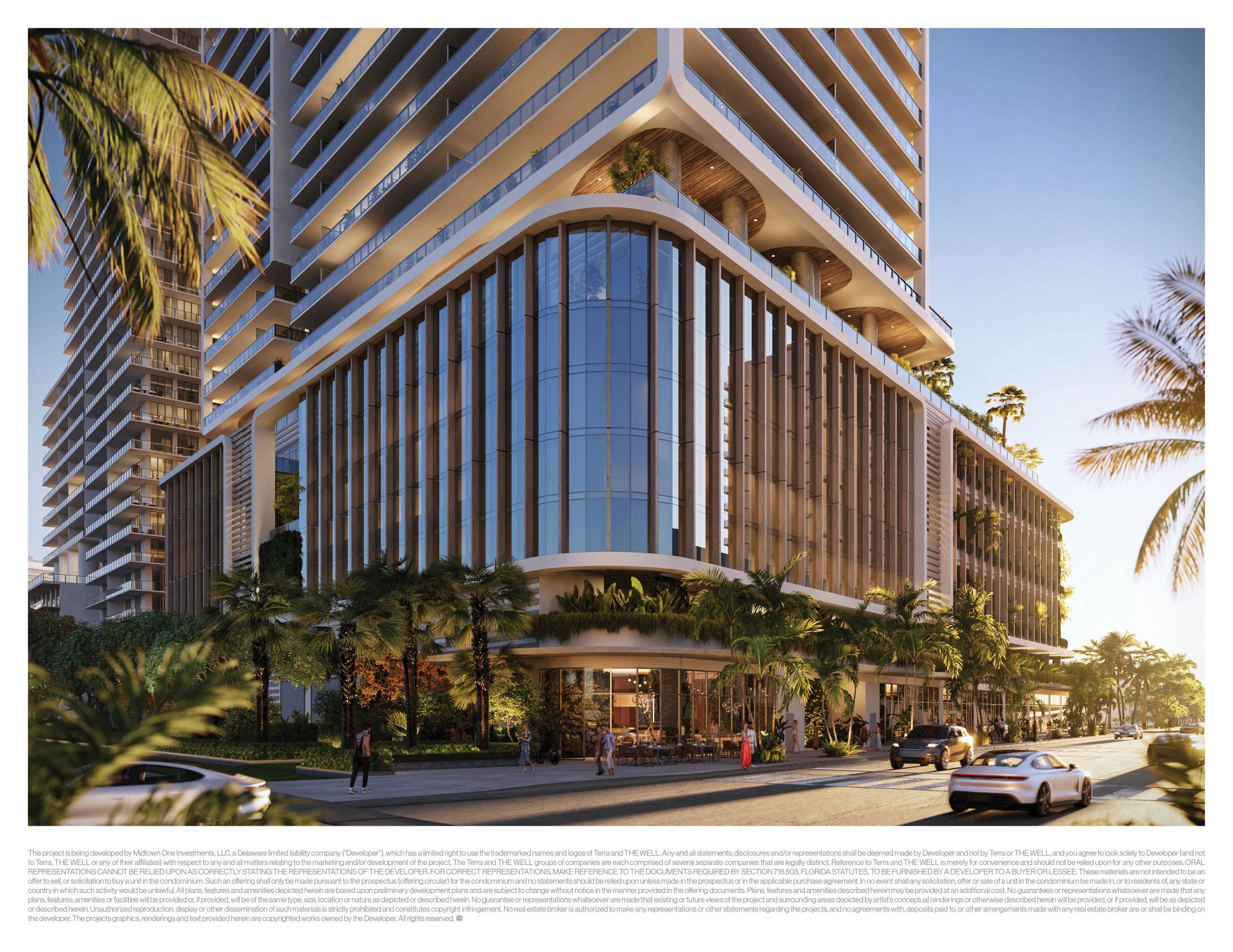 Podio y jardines tropicales de Jean-Georges Miami Tropic Residences en el Design District de Miami